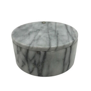 Vintage Marble Gray Vanity Trinket Box Round Organizer Container Storage